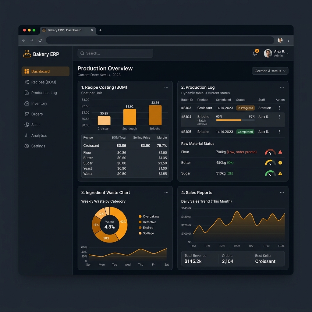 Bakery ERP Dashboard Mockup